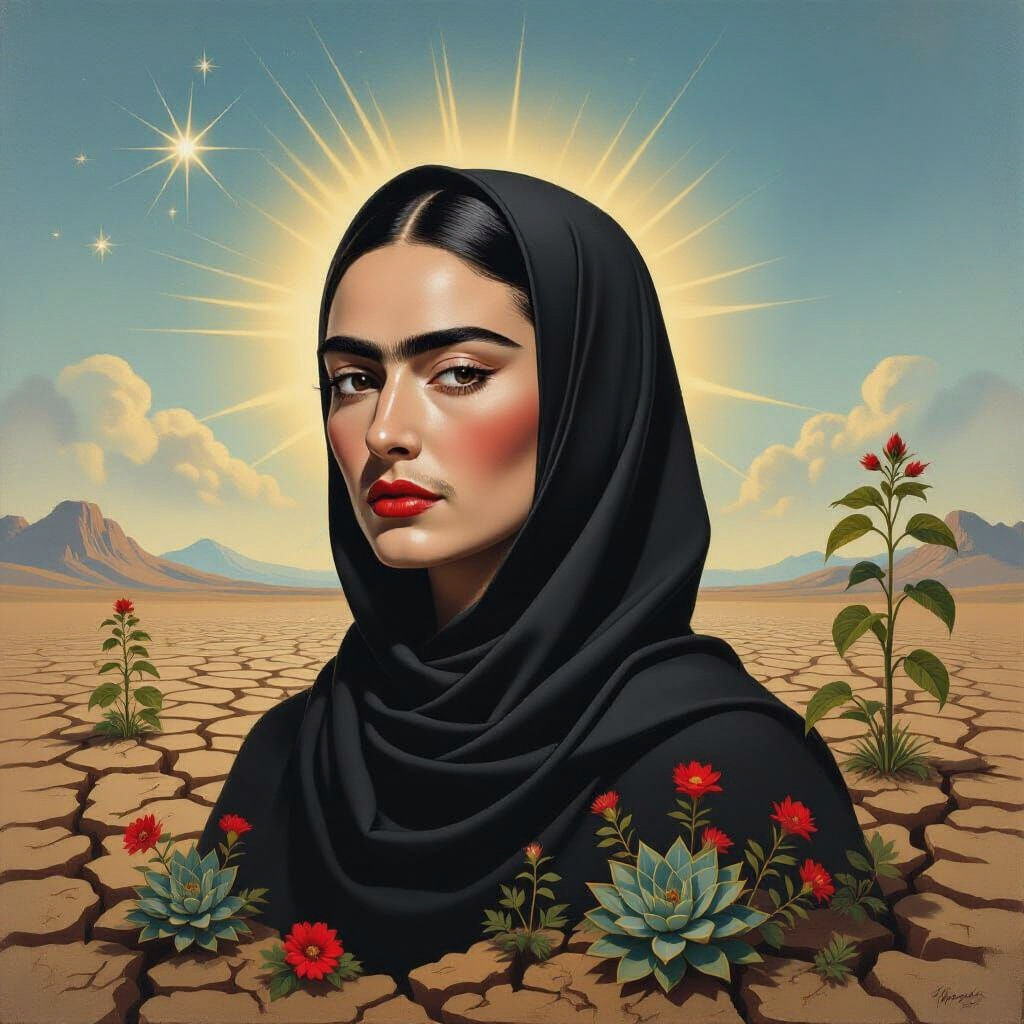 Surrealist Portrait with Historical and Cultural Symbolism