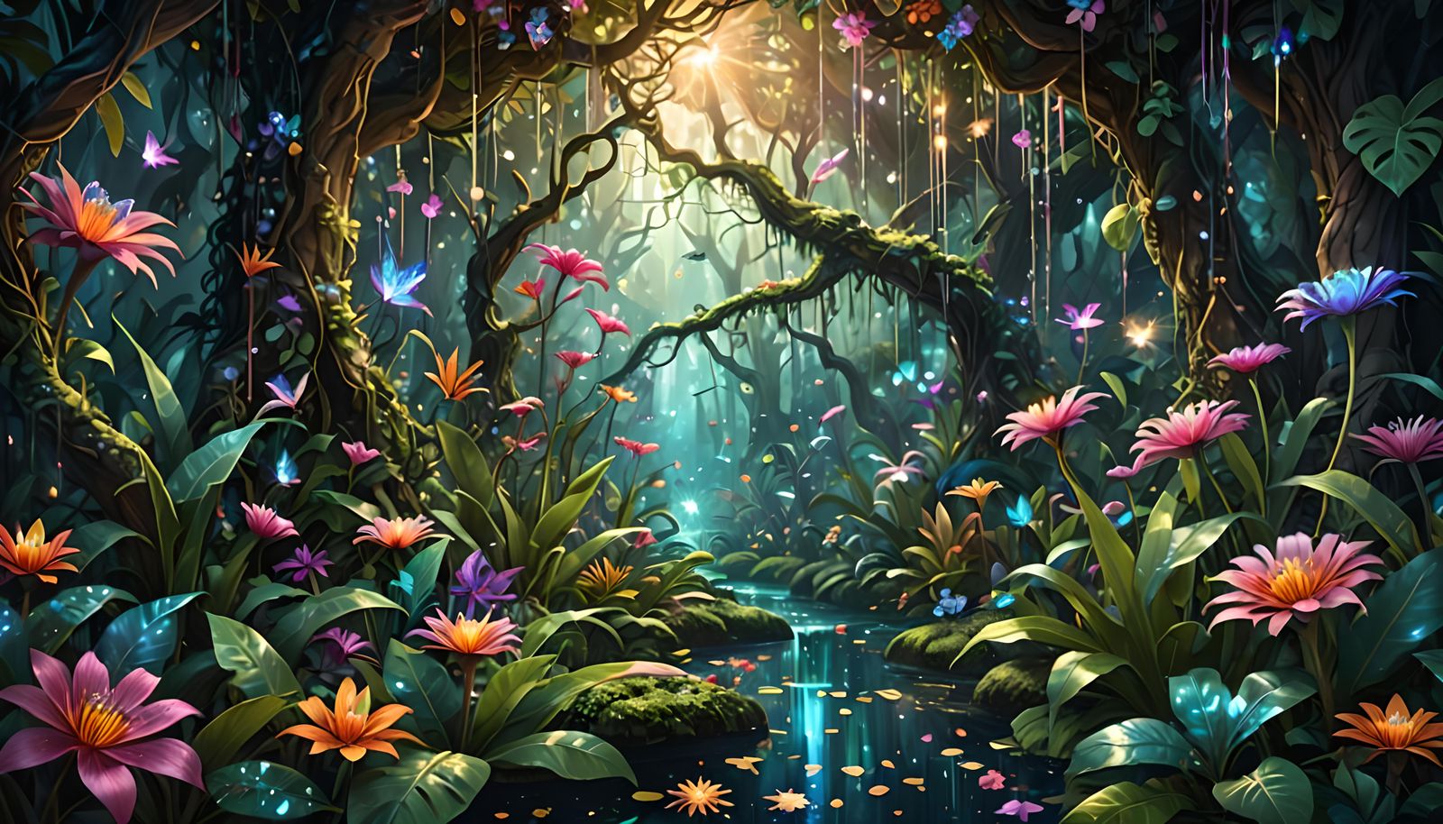 Hyperdetailed Iridescent Fantasy Jungle Illustration