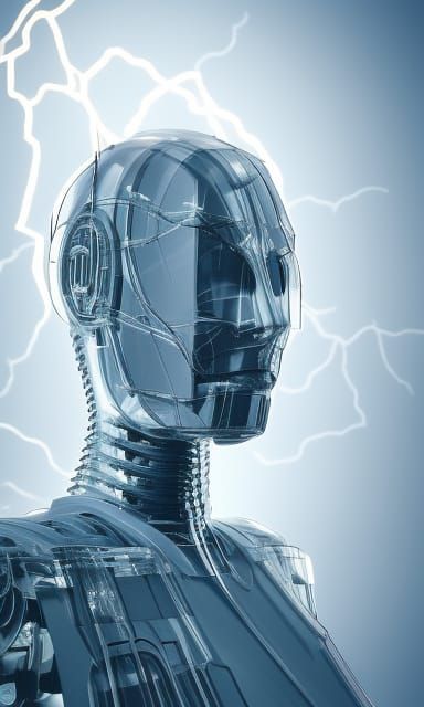 Translucent Android in Crystal Armor Struck by Lightning