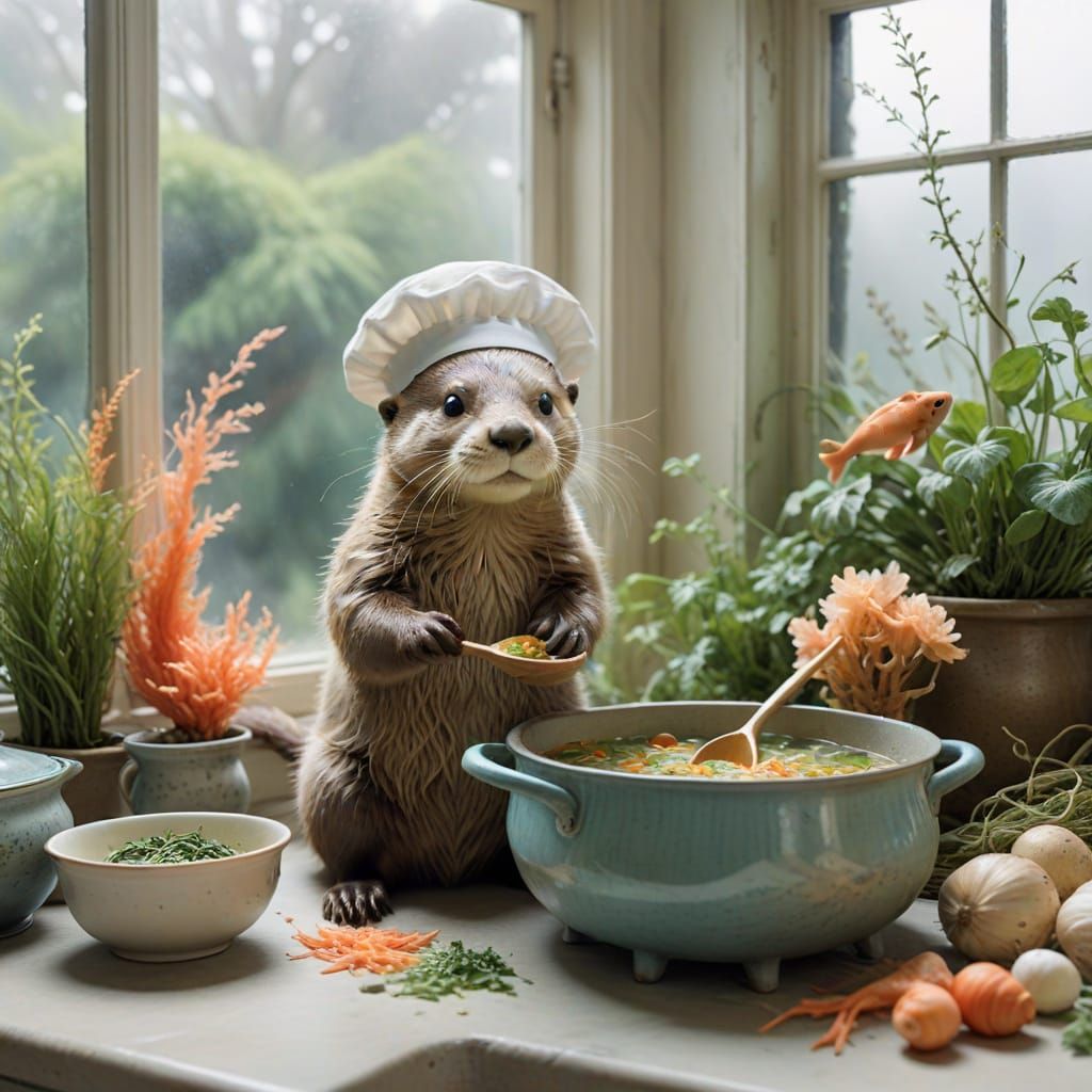 Otter Chef Creates Kelp Soup in Underwater Kitchen