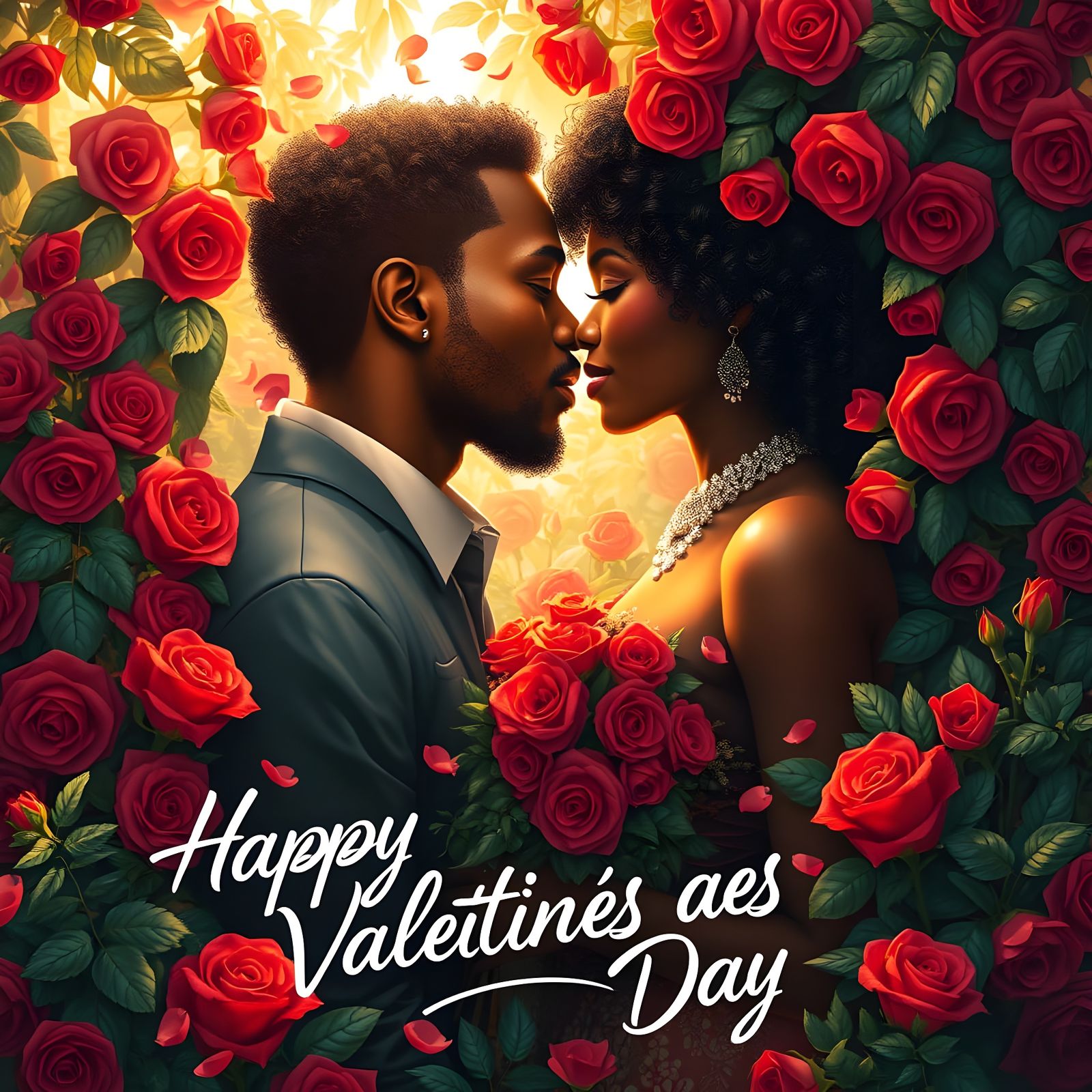 Romantic African Love in Vibrant Valentine Garden