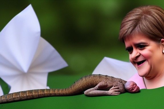 Surreal Birth Scene: Two-Headed Lizard Baby