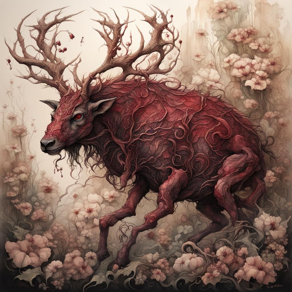 Garnet Golem: Mythical Creature in Pen and Ink