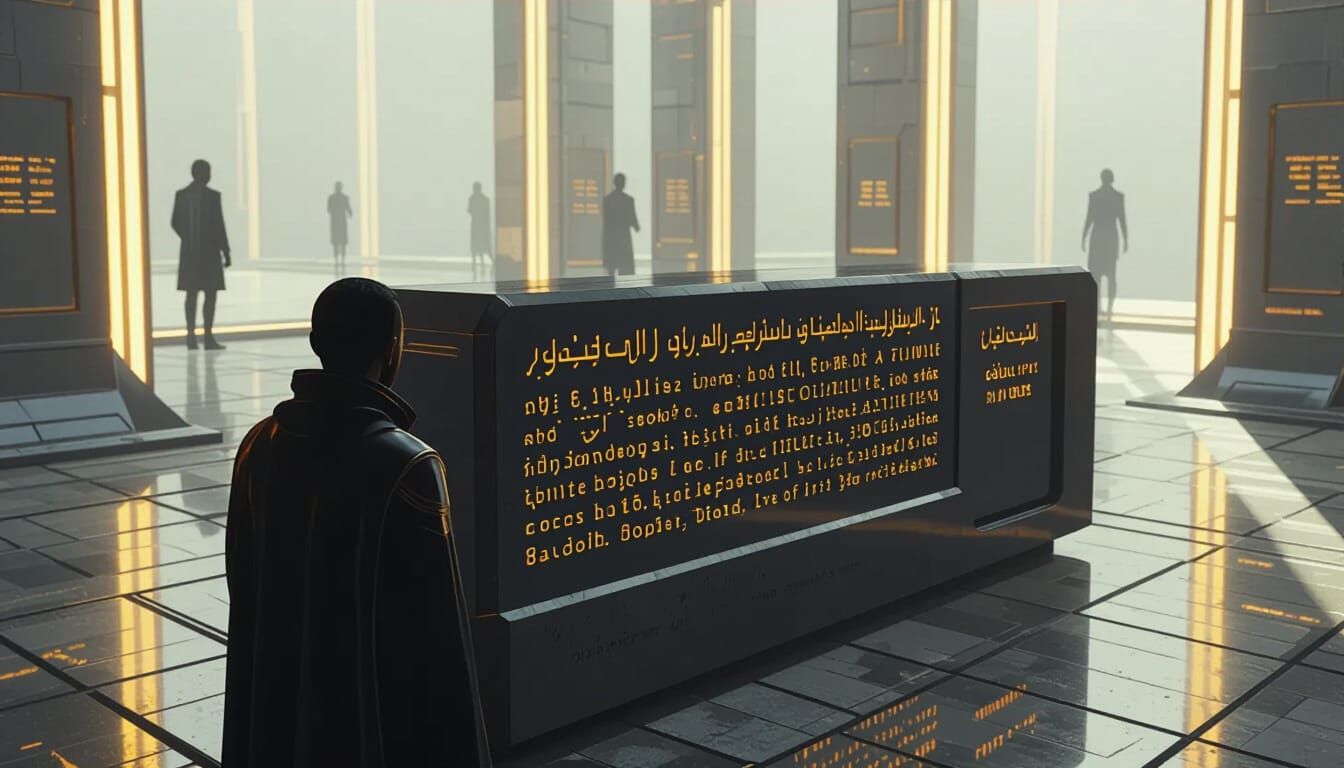 Golden Rules on Old Concrete in Open Room with Symbols