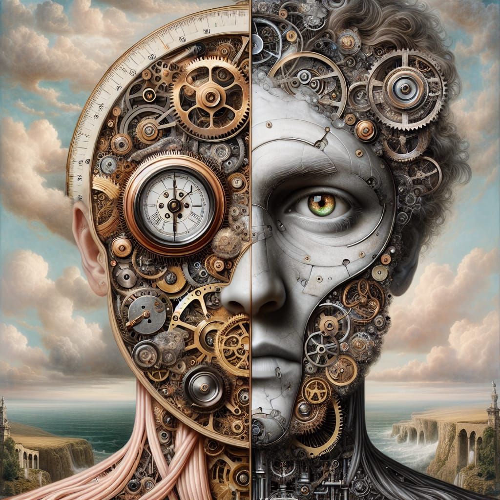 Surreal Clockwork Hybrid in Classical Landscape