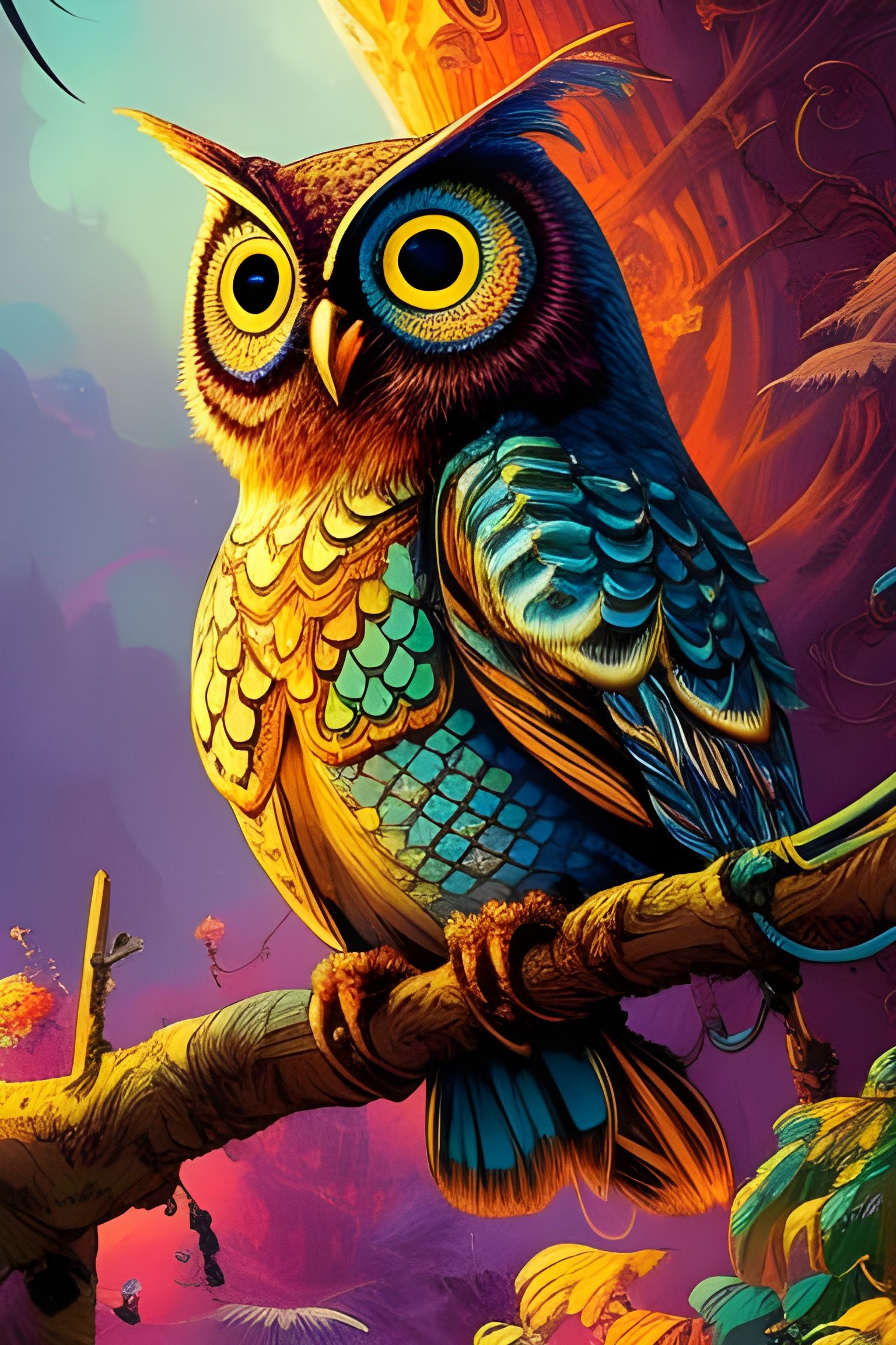 Cosmic Owl in 3D Comic Pop Art Style