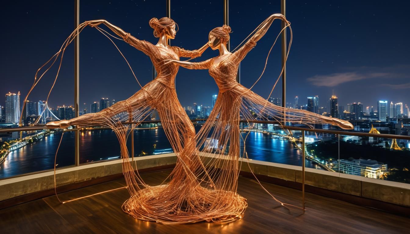 Copper Wire Ballet Dancers in Bangkok Night