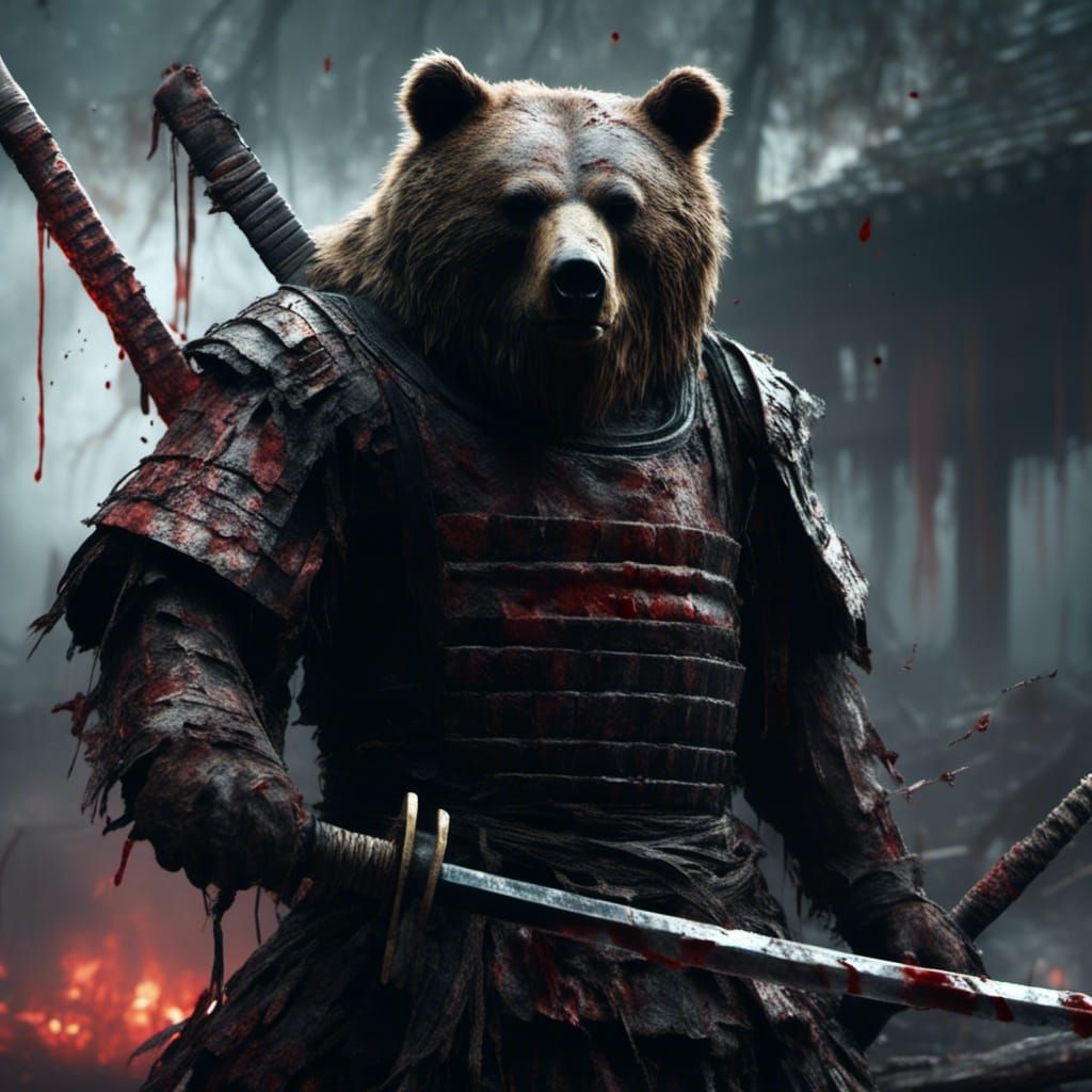 Undead Samurai Bear in Macabre Dark Fantasy Style