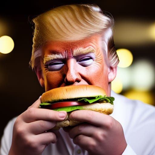 Donald Trump Eating a Hamburger, Professional Photo