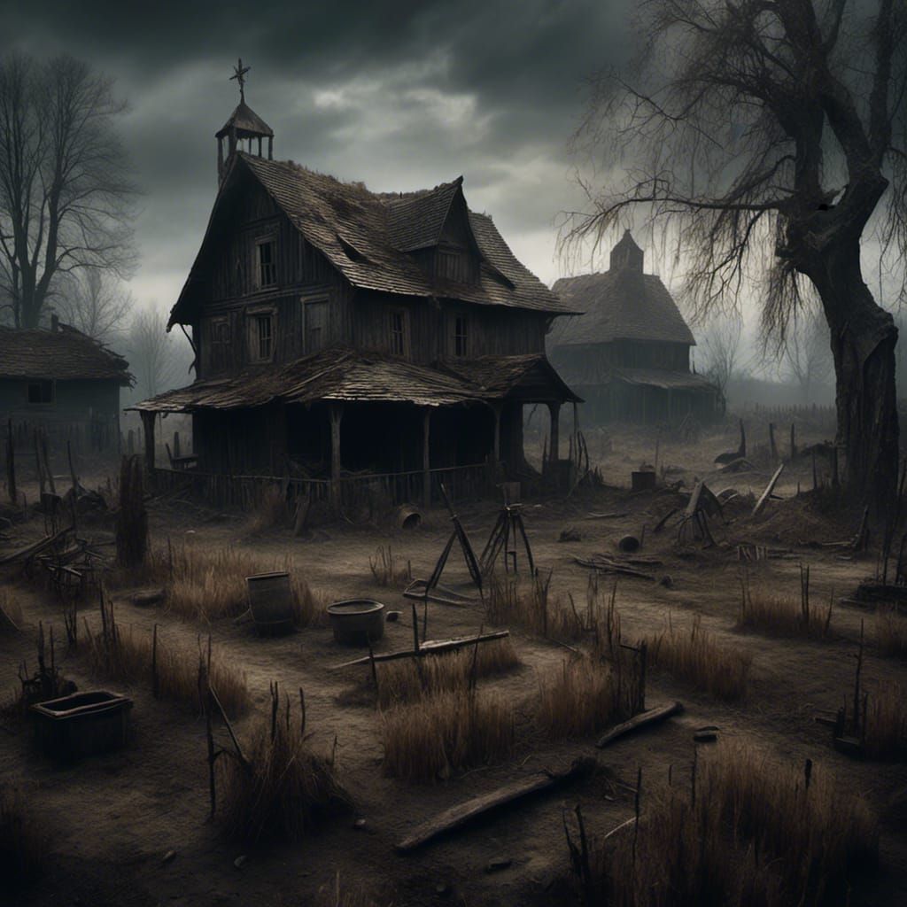 Dark European Village with Macabre Stone Houses