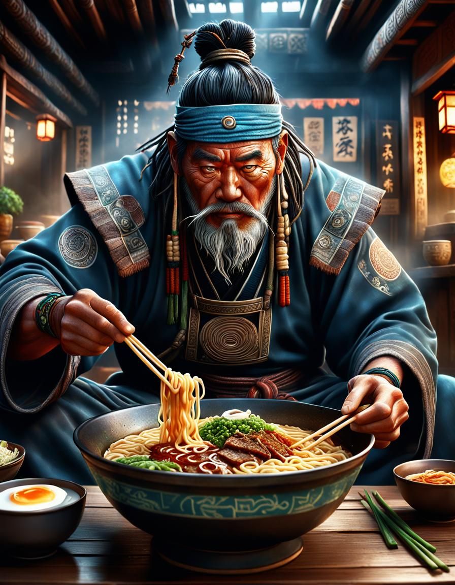 Magical Shaman Eating Ramen: Comic Book Art
