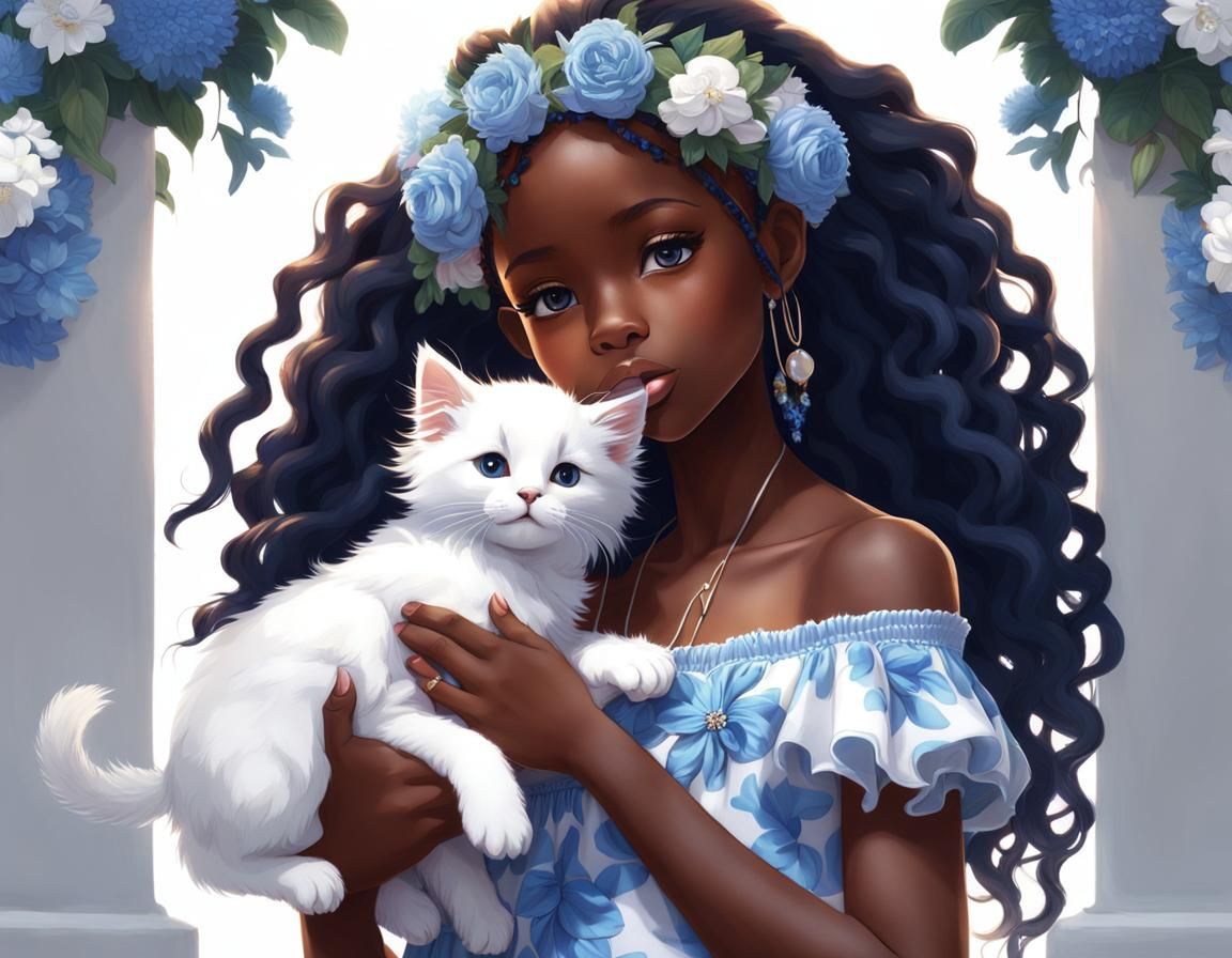 Girl with Kitten: Detailed 3D Anime Visionary Art