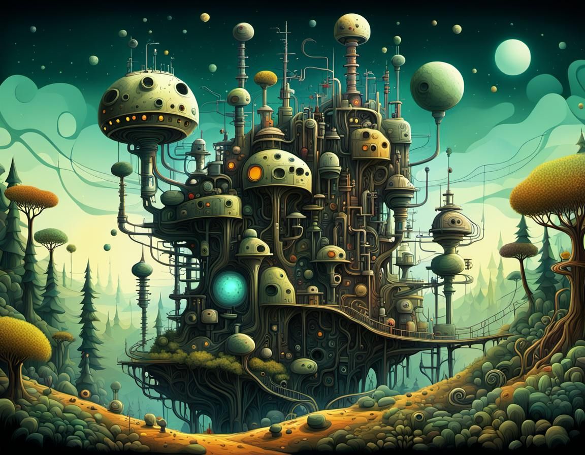 Mystic Forest Valley in Kandinsky Style