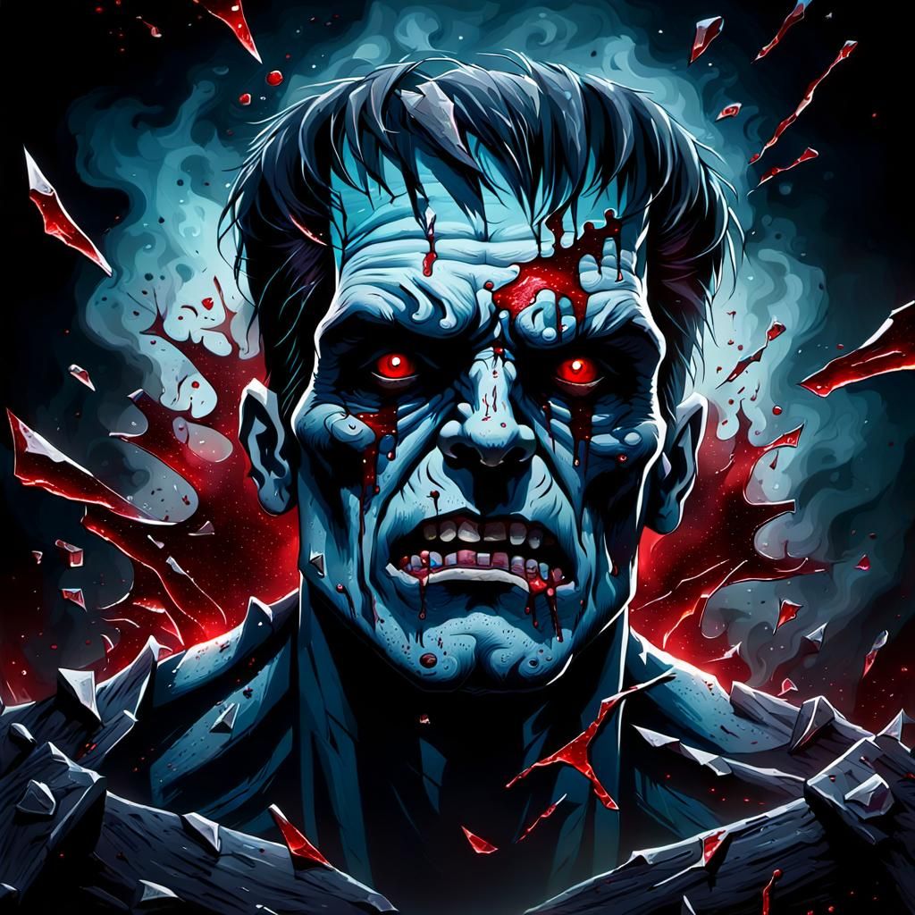 Frankenstein's Monster: Gothic Horror with Bleeding Hands