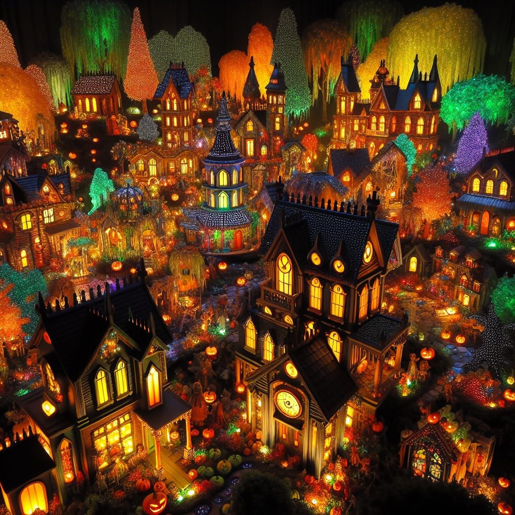 Whimsical Halloween Village in Festive Colors