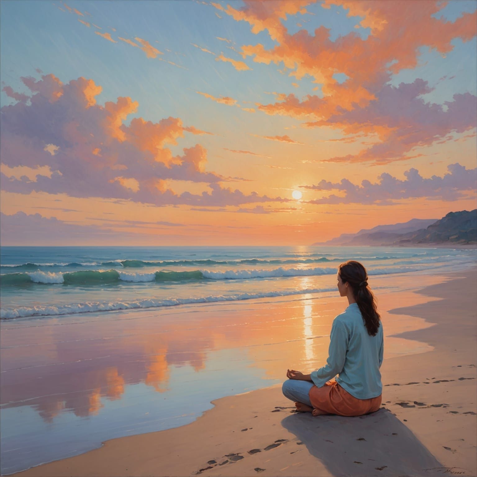 A solitary woman meditates