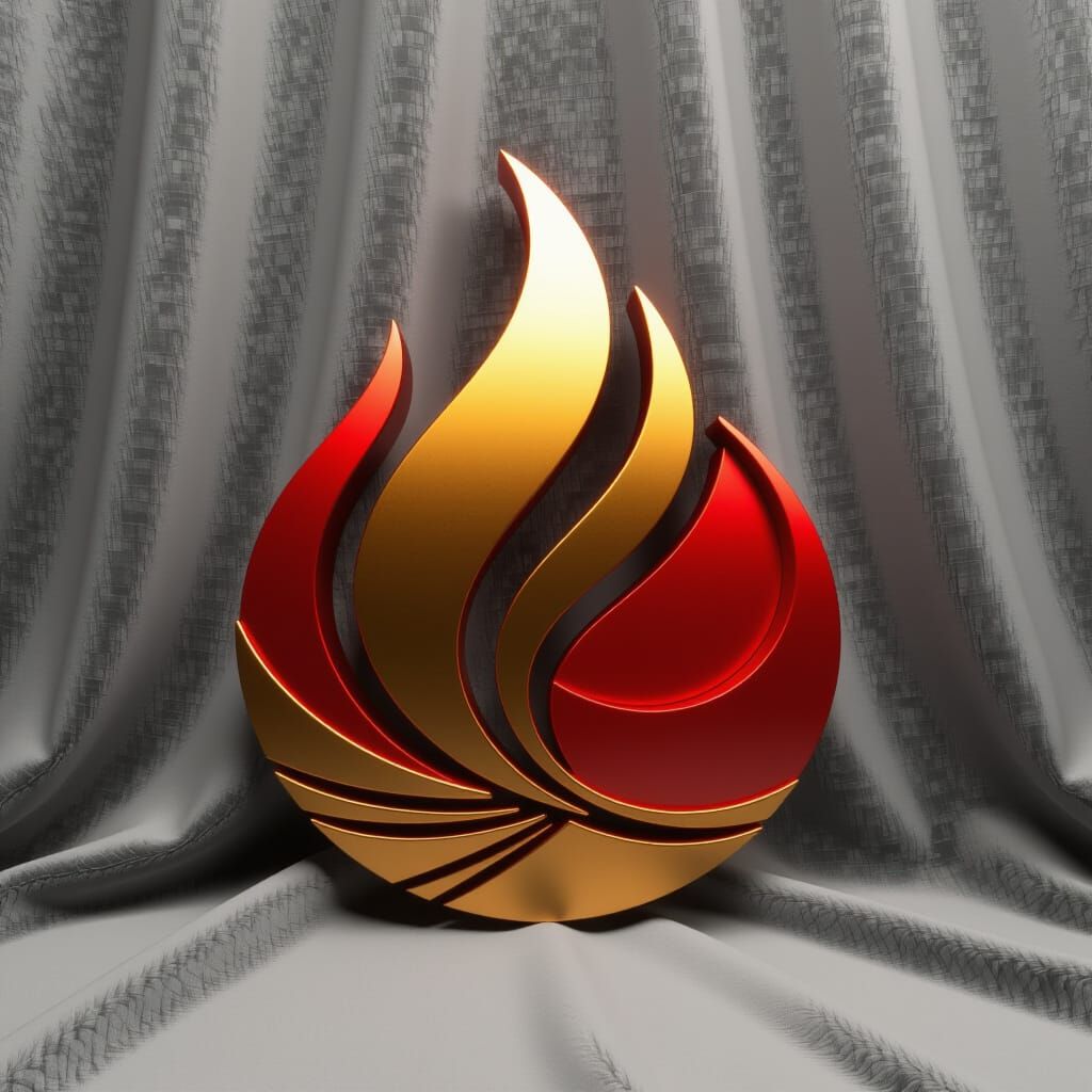 Minimalist Fire Symbol in Metallic Red-Gold