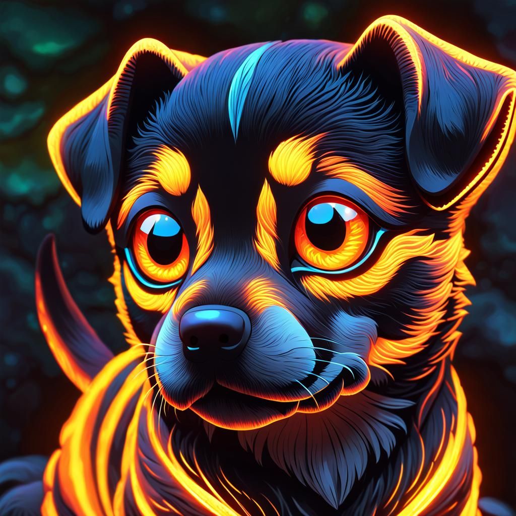 Luminescent Magma Dog Portrait in Vaporwave Style