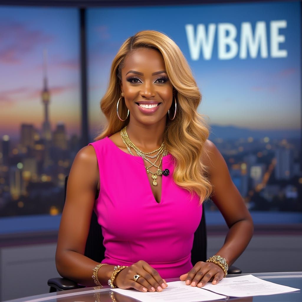Confident News Anchor in Vibrant Pink