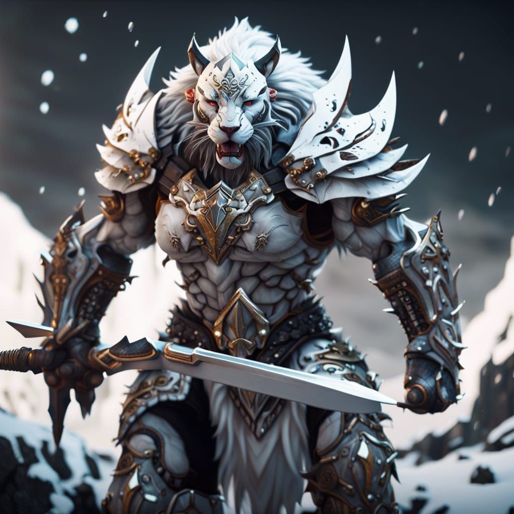 Armored Sabertooth Warrior in Detailed Matte Painting