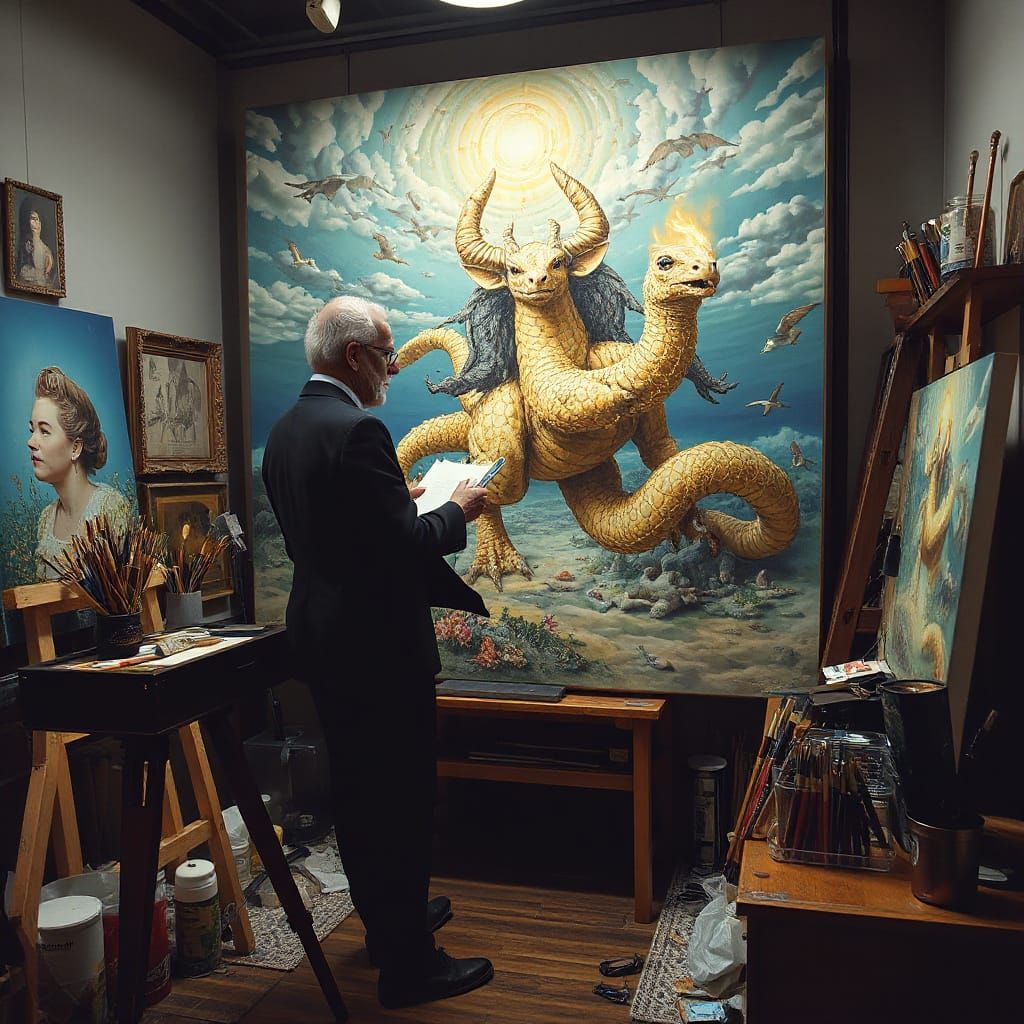 Gifted Artist Creating Masterpiece in Studio