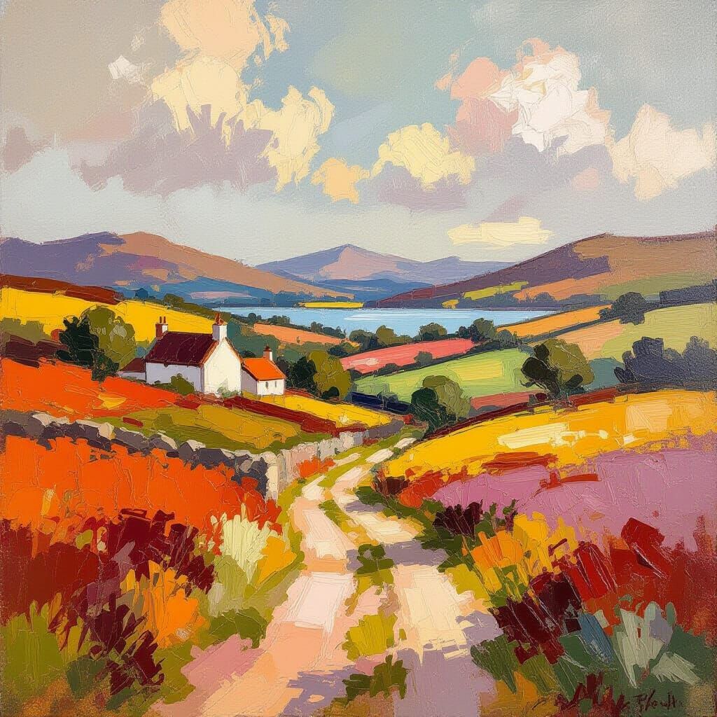 Scottish Landscape Painting in Vintage Style