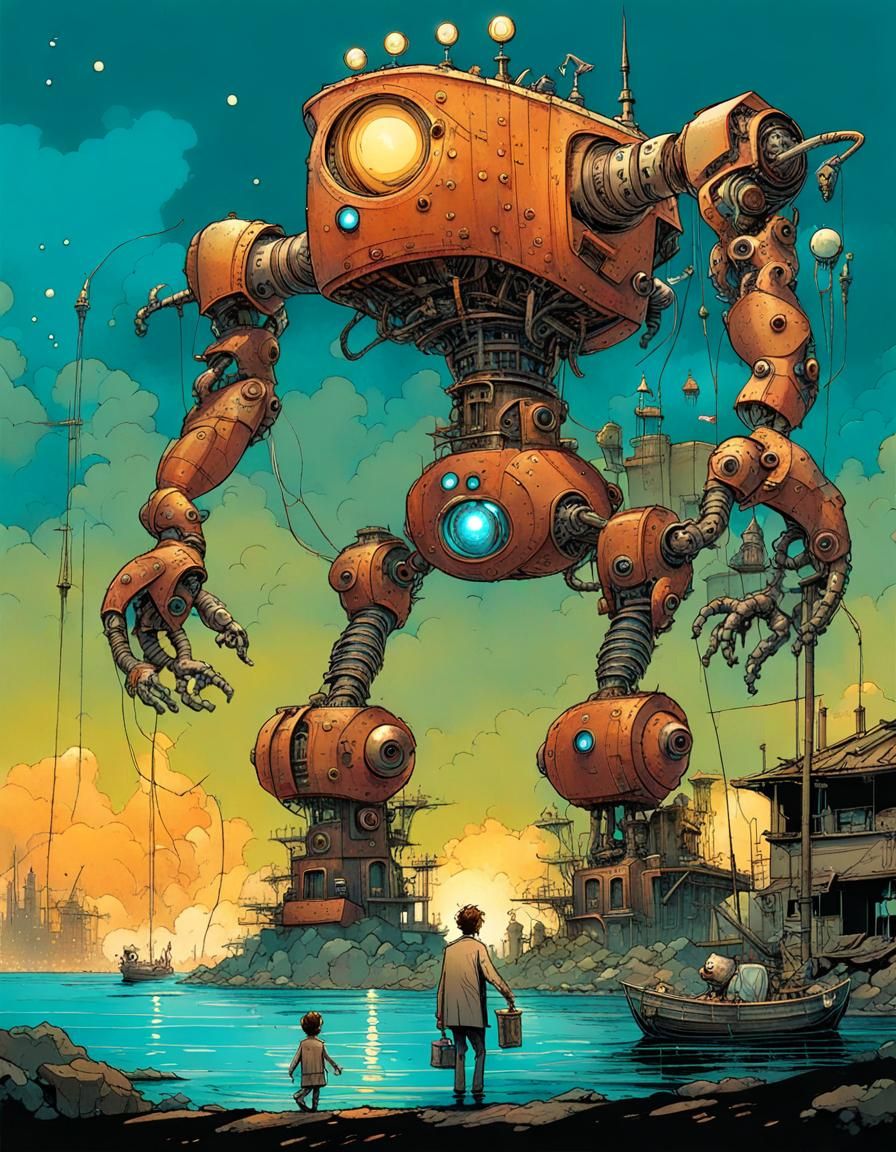 Art Deco Robot Kaiju Destroys Village