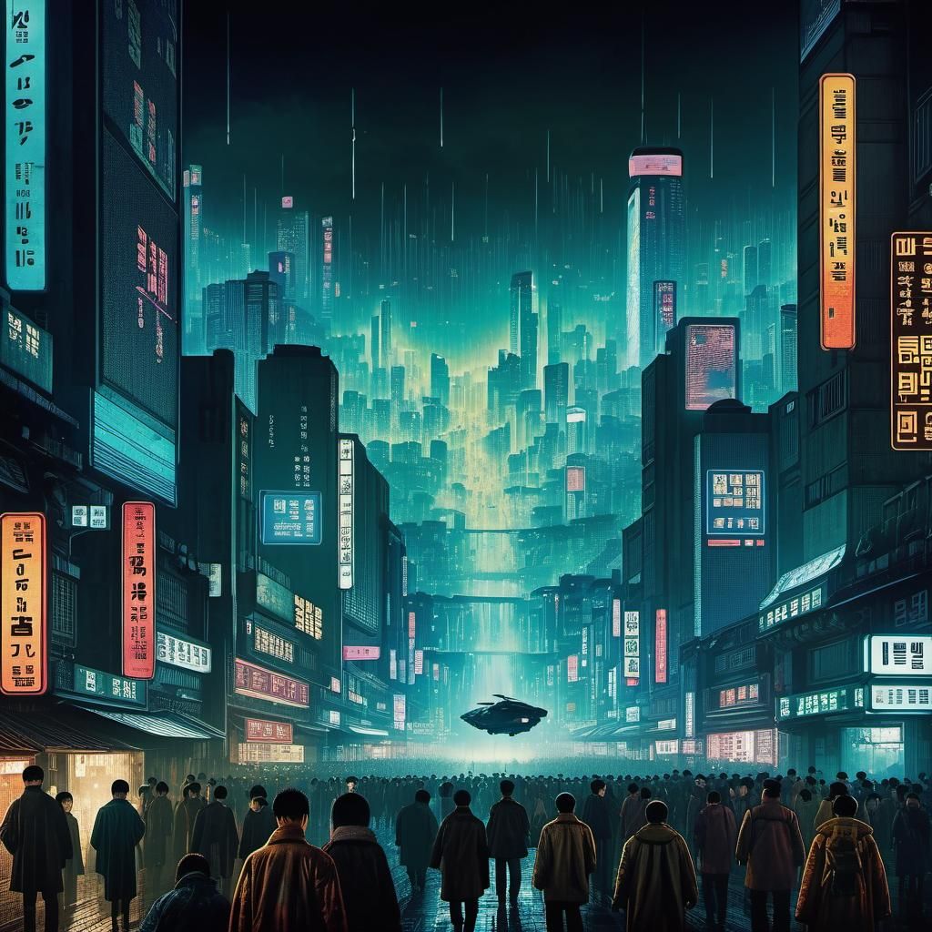 Crowd in a futuristic city