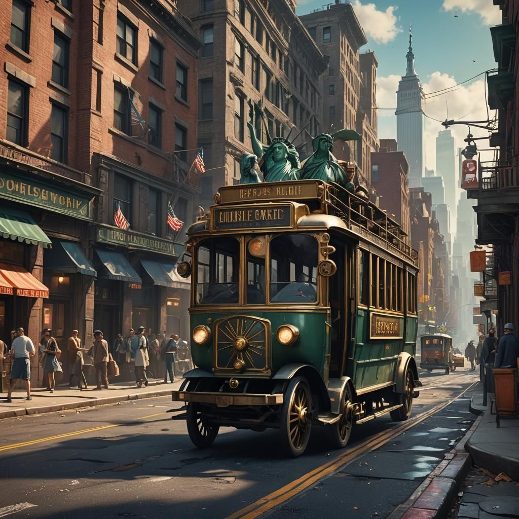 Statue of Liberty Rides Trolley on Old NYC Streets