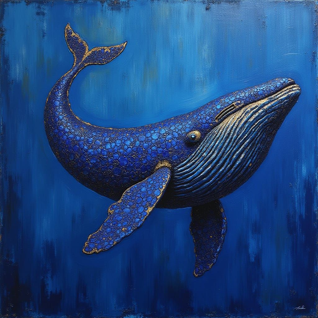 Majestic Blue Whale in Textured Gold and IKB Blue