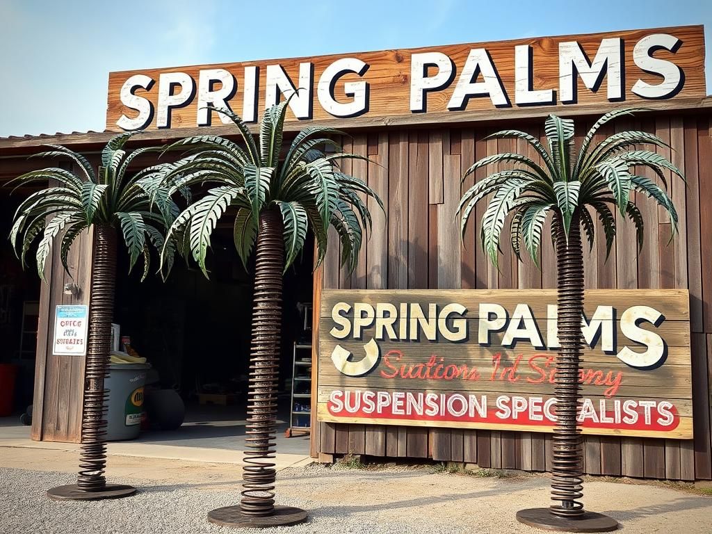 Spring Palm Sculptures Outside Rustic Workshop