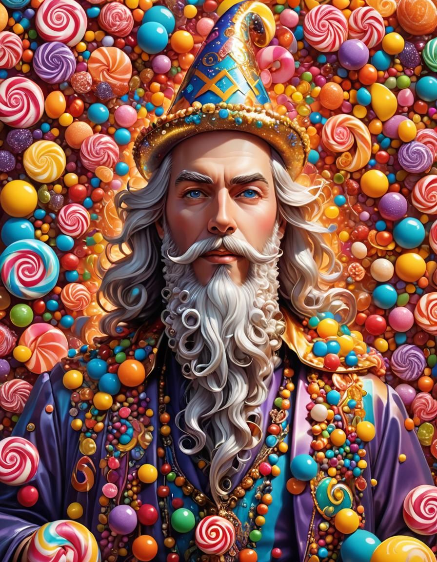 Candy Wizard Portrait in Storybook Illustration Style