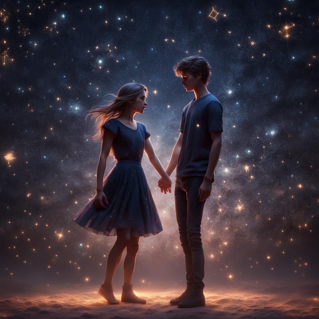 Constellation Lovers Dancing in Starry Night
