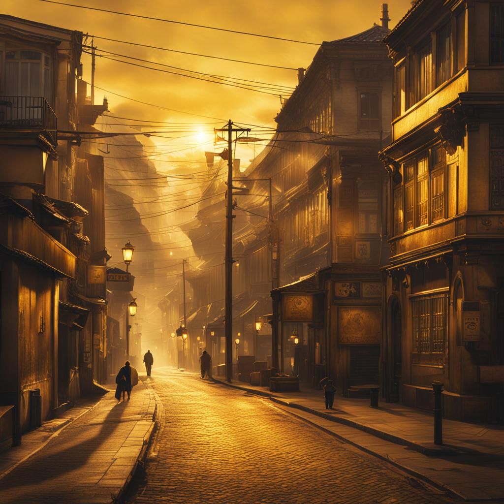 Golden Light Illuminates a Mysterious Street