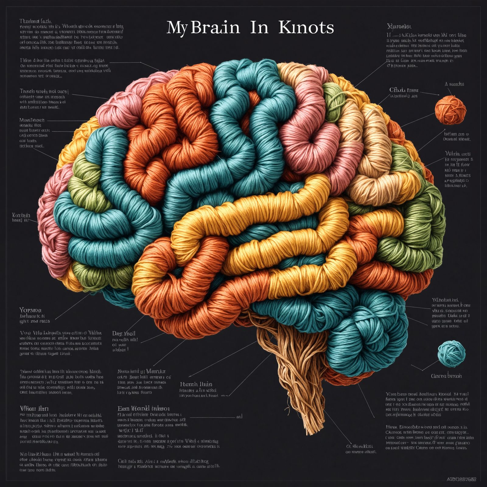 Detailed Brain Illustration as Colorful Yarn Art