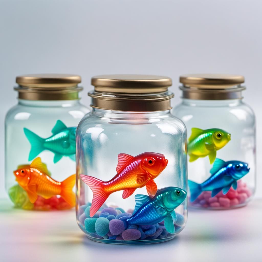 Holographic Gummy Fish in Jars
