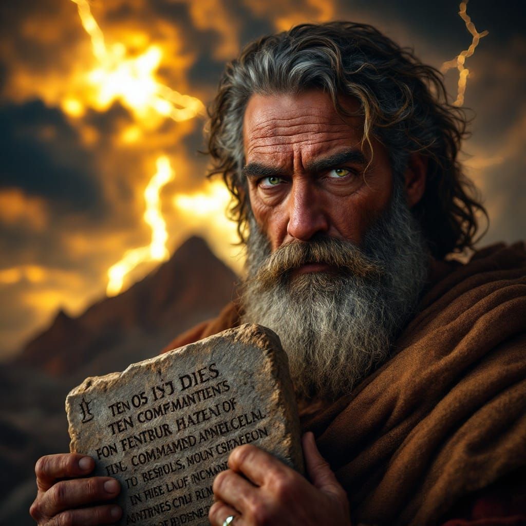 Dignified Moses Holds the Stone Tablets of the Ten Commandme...