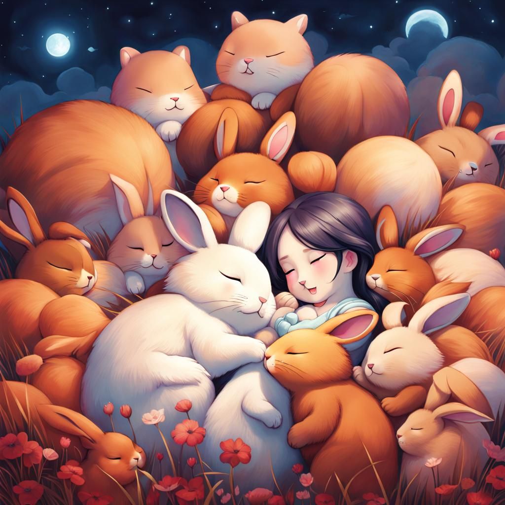 Child's dream: And then the big rabbit came and told me a story. And then the little rabbits and the little child fell a...