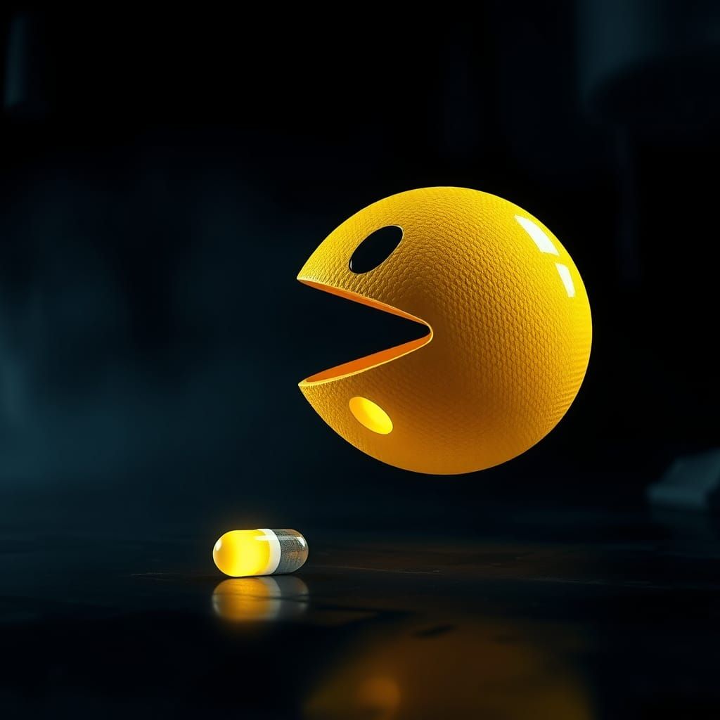Pacman and Vagrant Pill in Photorealistic Style