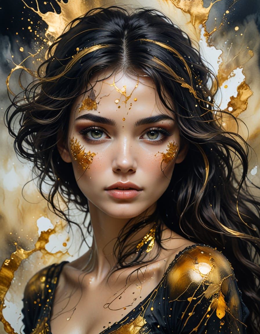 Beautiful Woman in Gold and Black Ink