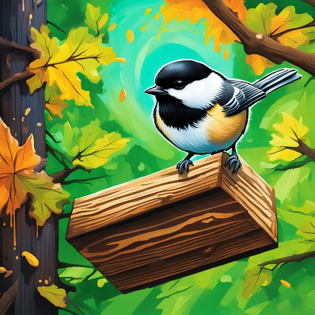 Chickadee at Feeder in Graffiti Art Style