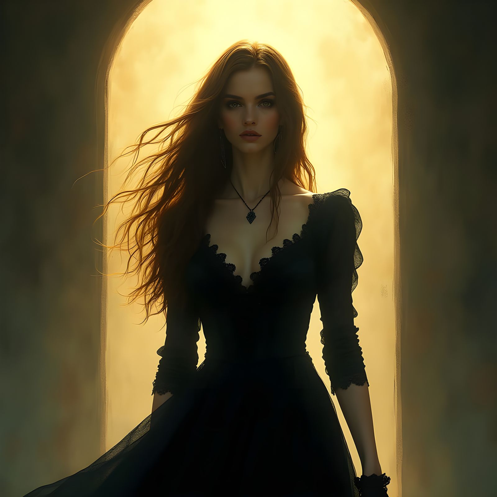 Hollywood Starlet and Shimmering Portal, Hyperrealistic Port...