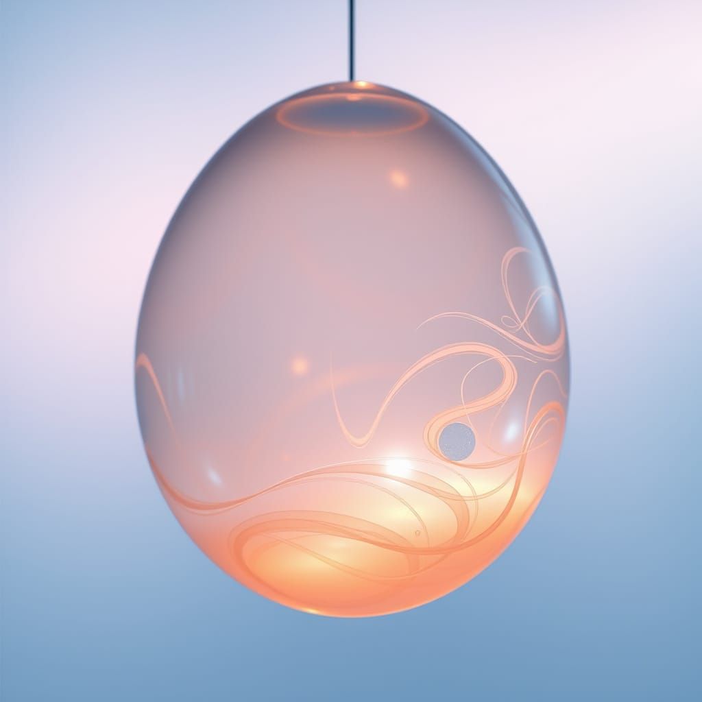 Ethereal, Glowing Glass Egg in Mid-Air