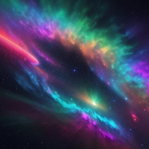 Pulsing Star in Vibrant Cosmic Mist: Art Deco Style