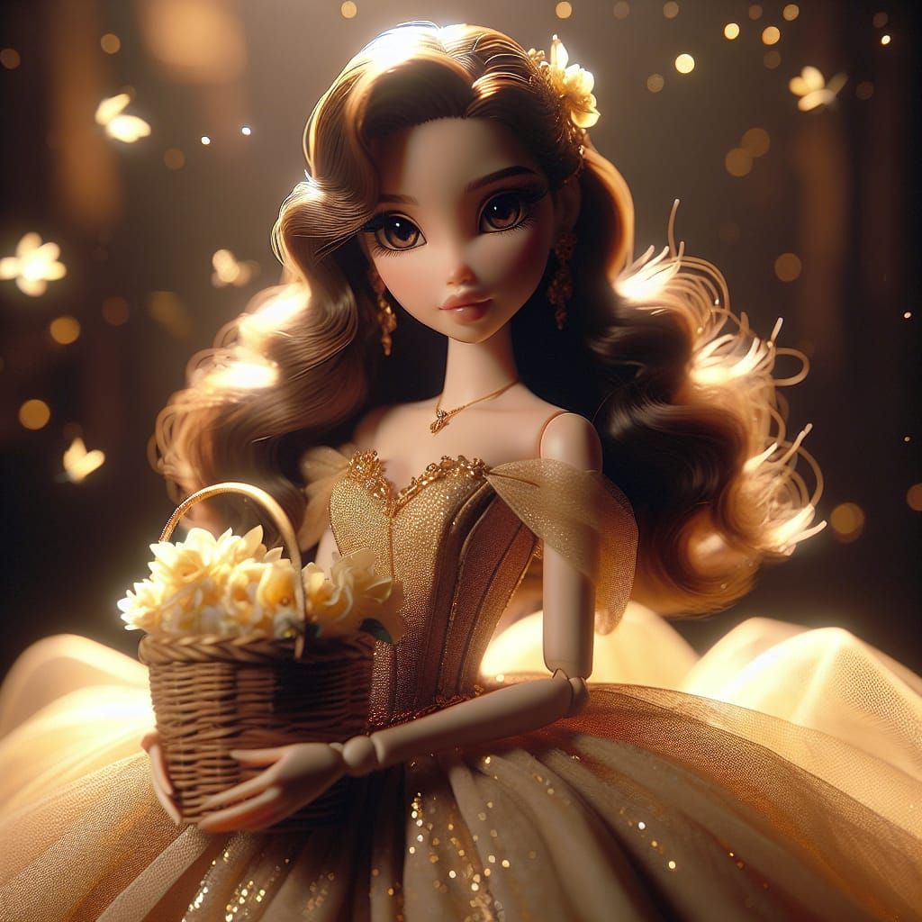 Golden Belle as a Vintage Fashion Doll in Sparkling 3D