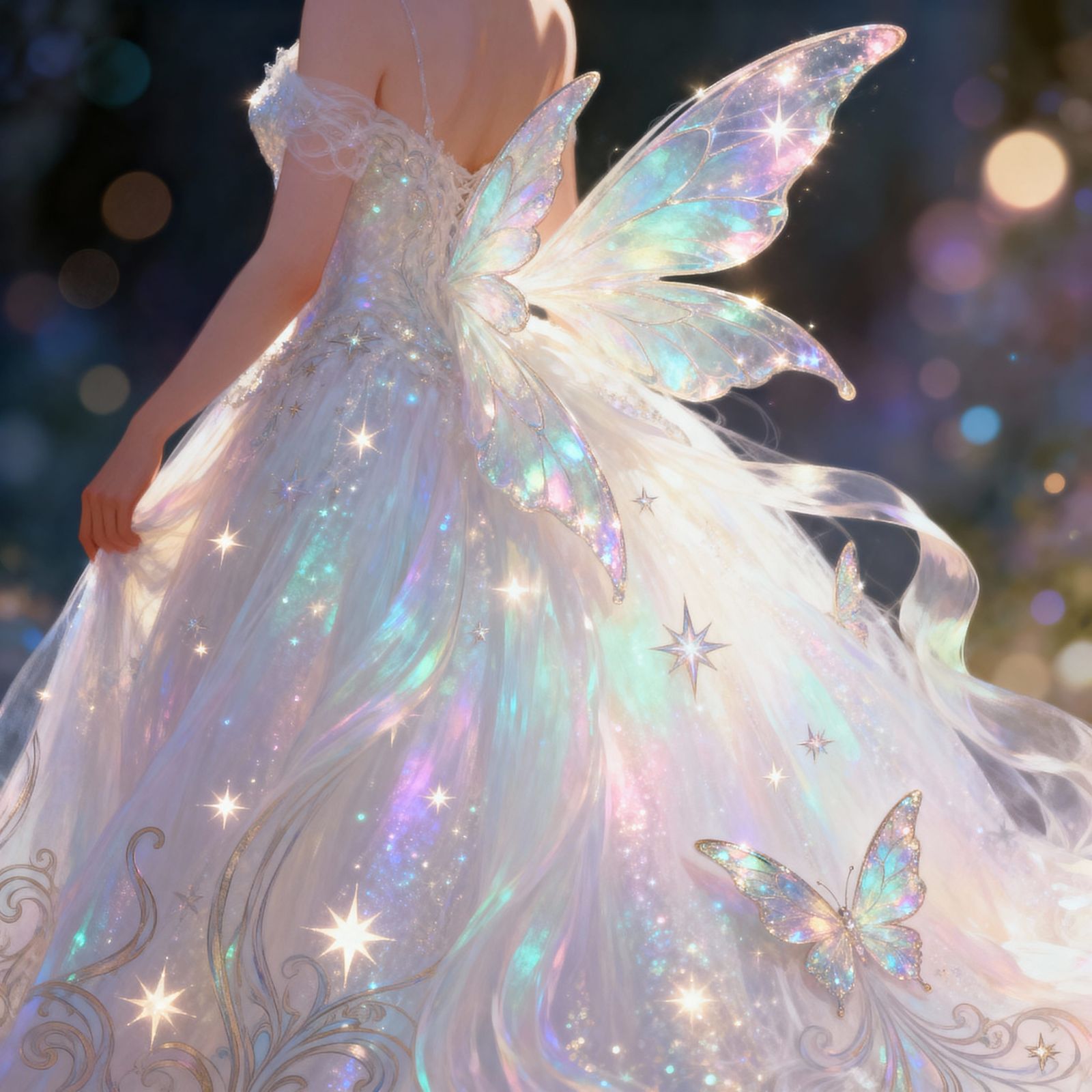 Ethereal Starlight Wedding Gown with Wing Details
