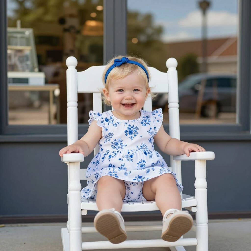 Joyful Toddler in Rocking Chair Outdoors