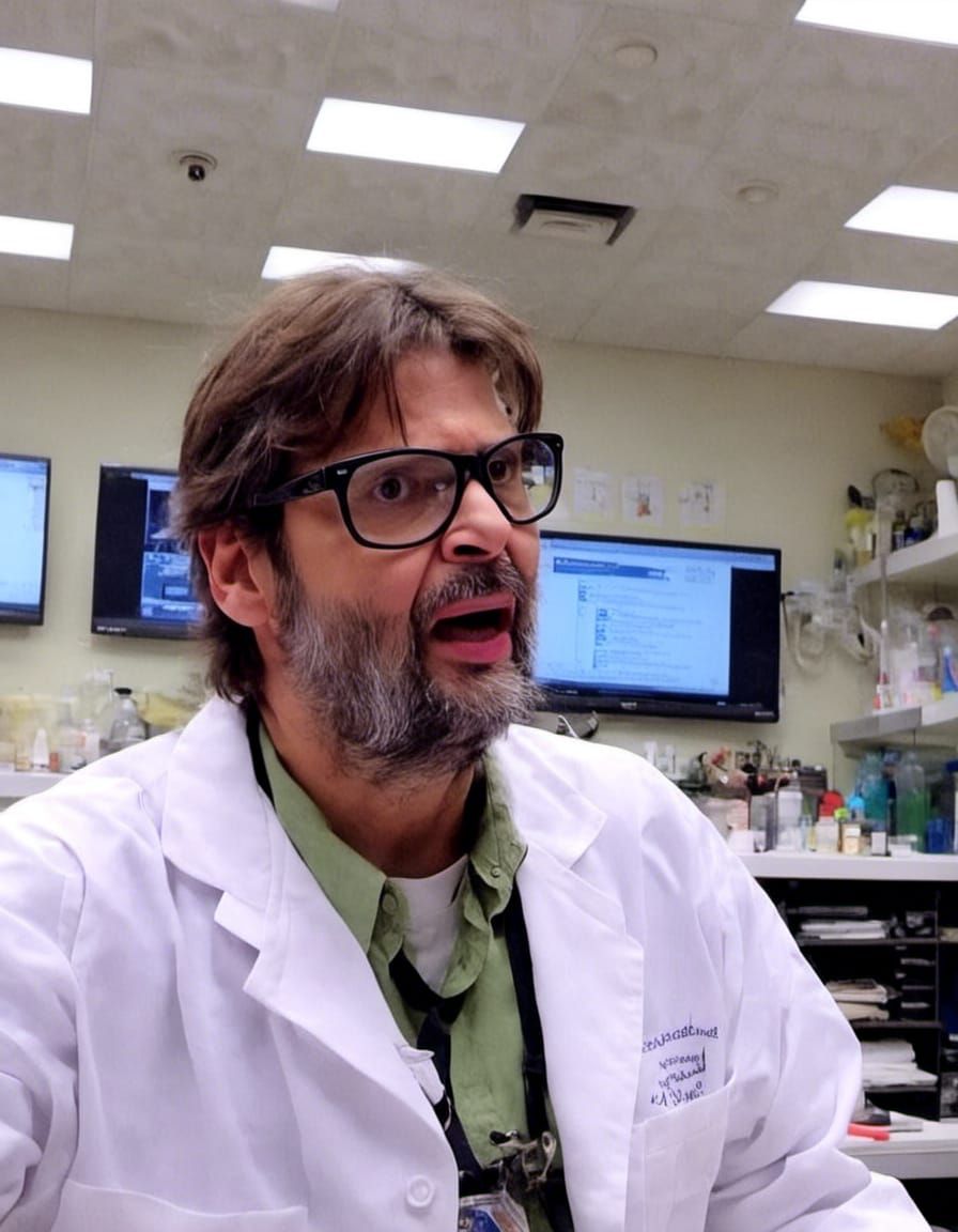 Scientist in Laboratory Shouting Eureka