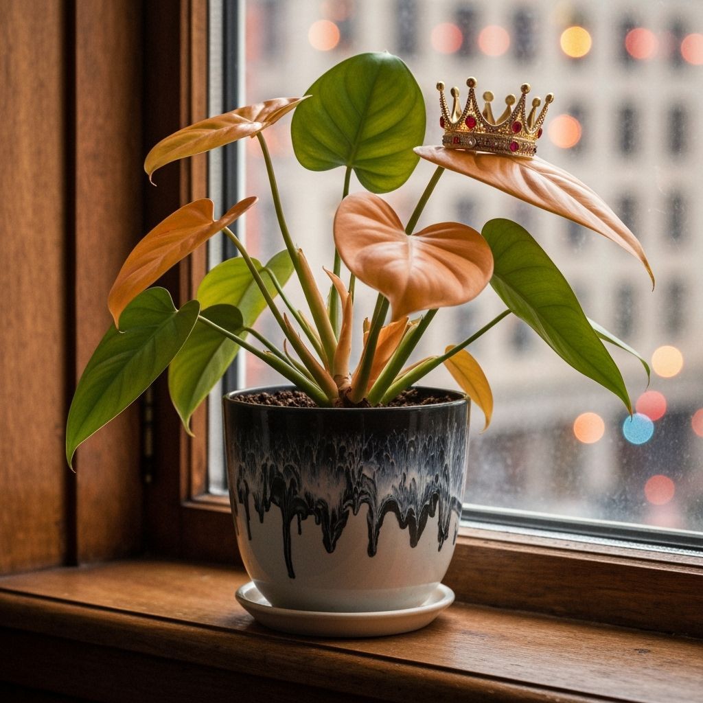 Philodendron Crowned with Gold and Ruby on Orange Leaf
