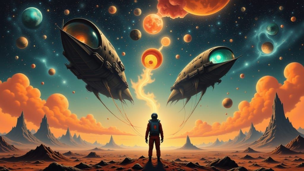 Astronaut Faces Alien Invasion in Cosmic Concept Art